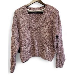 Urban Outfitters Slouchy Sweater Chunky Cable V Neck Knit Oversized Cropped UO